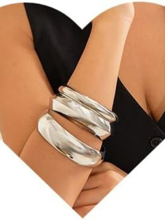 Jewelry - 3 Chunky Silver Bangle Bracelets Trendy Wide Chunky Cuff Bracelets Hammered